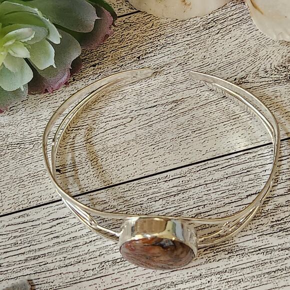 Earth's Essence Brown Jasper Silver Cuff Bracelet - Natural Elegance - Picture 9 of 10